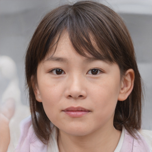 Neutral white child female with medium  brown hair and brown eyes