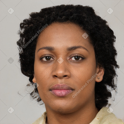 Neutral black young-adult female with short  black hair and brown eyes