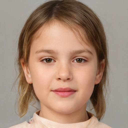 Neutral white child female with medium  brown hair and brown eyes