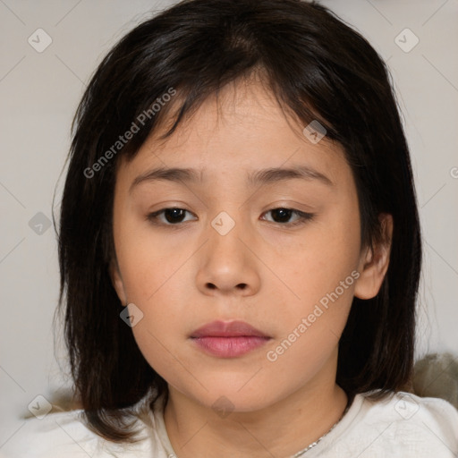 Neutral asian young-adult female with medium  brown hair and brown eyes