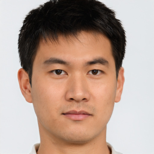 Neutral asian young-adult male with short  brown hair and brown eyes