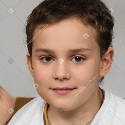 Neutral white child male with short  brown hair and brown eyes