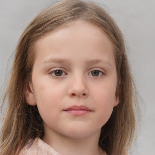 Neutral white child female with medium  brown hair and blue eyes