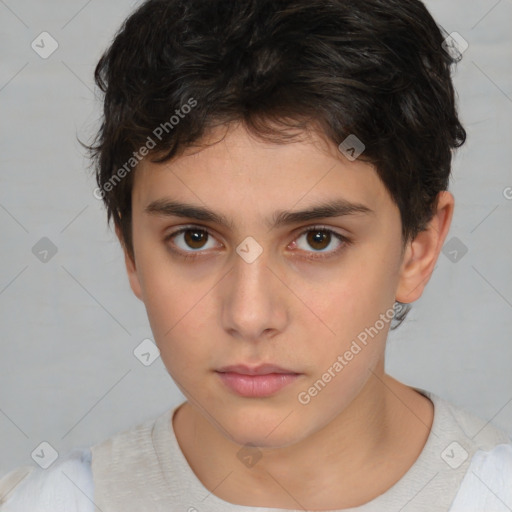 Neutral white young-adult female with short  brown hair and brown eyes