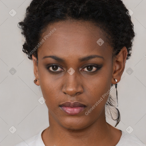 Neutral black young-adult female with short  black hair and brown eyes