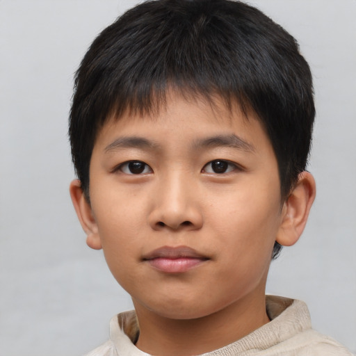 Neutral asian child male with short  brown hair and brown eyes