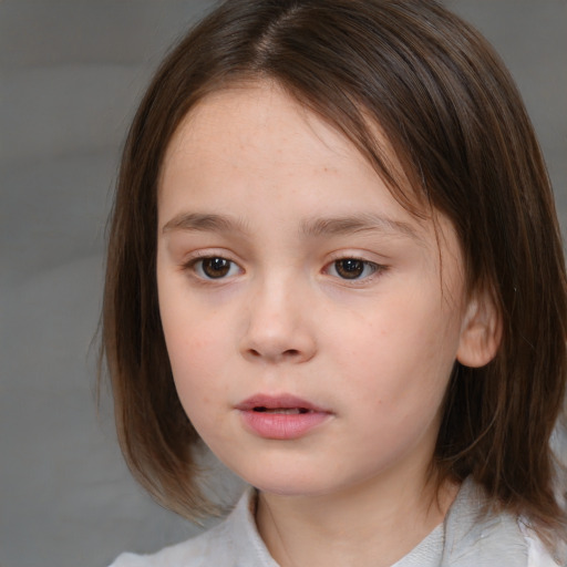 Neutral white child female with medium  brown hair and brown eyes