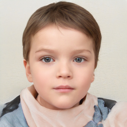 Neutral white child female with medium  brown hair and blue eyes