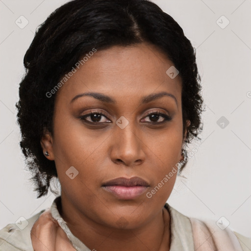 Neutral latino young-adult female with long  brown hair and brown eyes