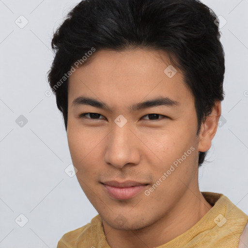 Neutral asian young-adult male with short  brown hair and brown eyes