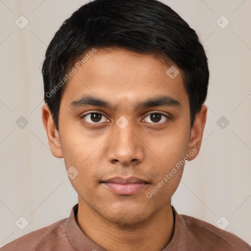 Neutral asian young-adult male with short  black hair and brown eyes