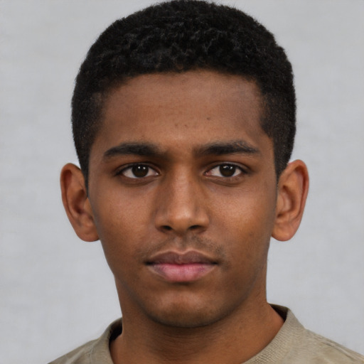 Neutral black young-adult male with short  brown hair and brown eyes