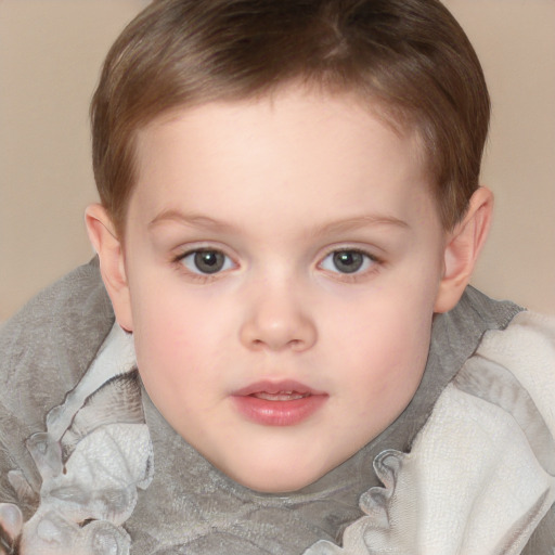 Neutral white child female with short  brown hair and brown eyes