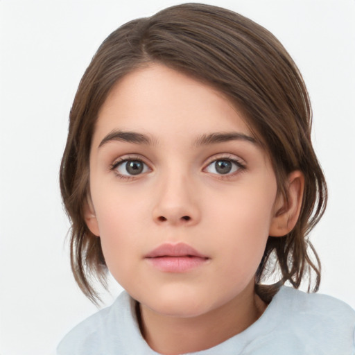 Neutral white child female with medium  brown hair and brown eyes