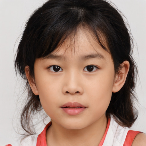 Neutral asian child female with medium  brown hair and brown eyes