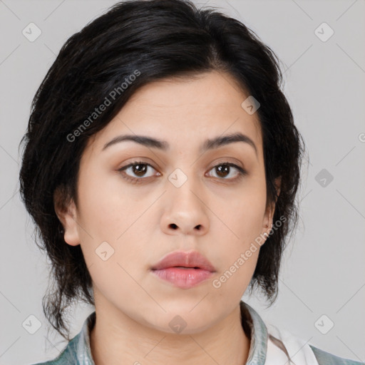 Neutral asian young-adult female with medium  brown hair and brown eyes