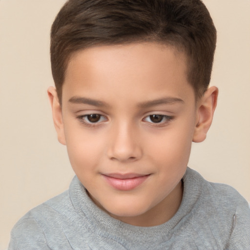 Joyful white child female with short  brown hair and brown eyes