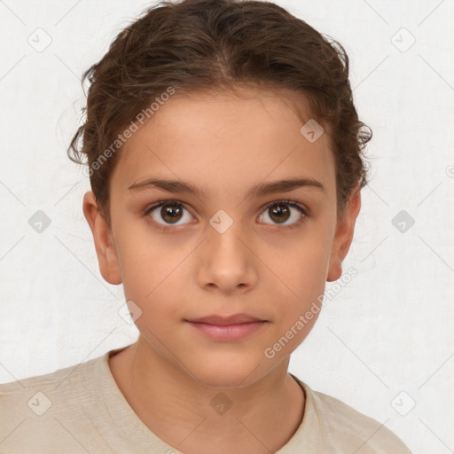 Neutral white child female with short  brown hair and brown eyes