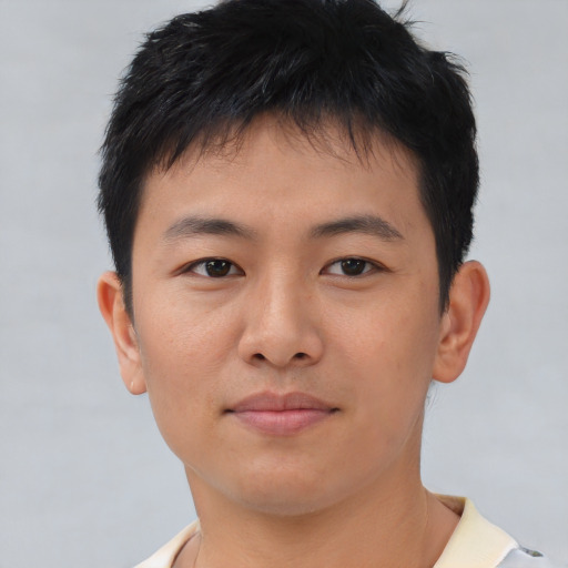 Neutral asian young-adult male with short  brown hair and brown eyes
