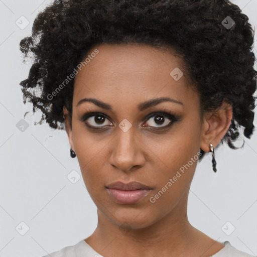 Neutral black young-adult female with short  brown hair and brown eyes