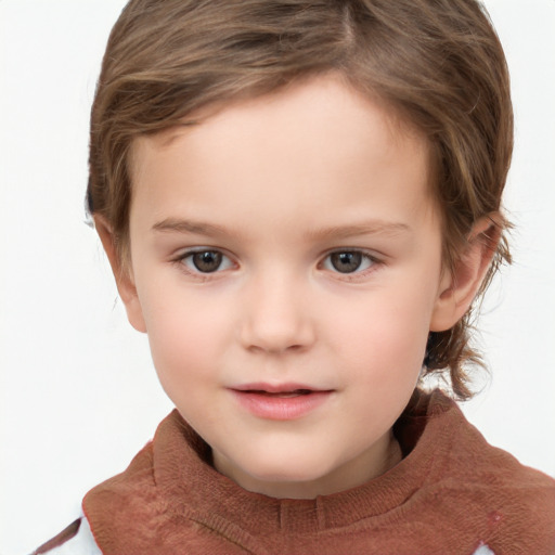 Neutral white child female with short  brown hair and grey eyes