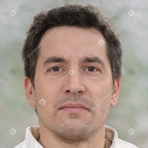 Neutral white adult male with short  brown hair and brown eyes