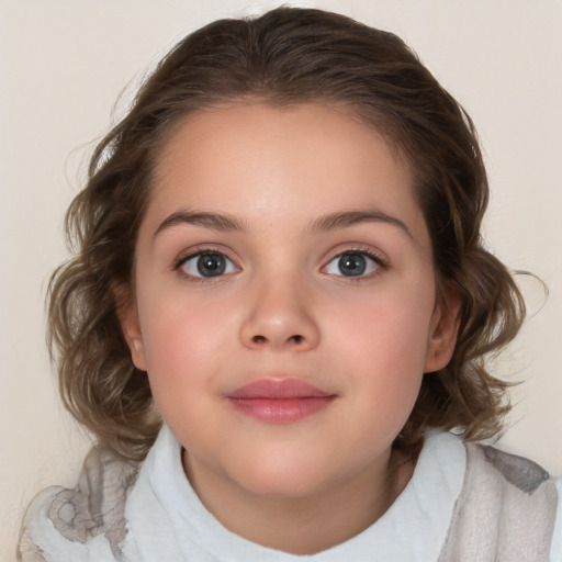 Neutral white child female with medium  brown hair and brown eyes