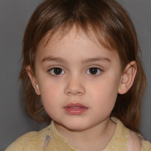 Neutral white child female with medium  brown hair and brown eyes