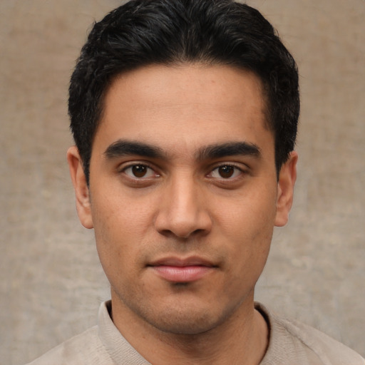 Neutral asian young-adult male with short  black hair and brown eyes