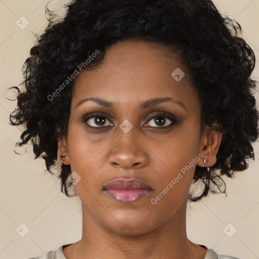 Neutral black young-adult female with short  brown hair and brown eyes