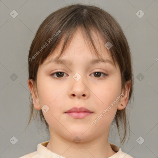 Neutral white child female with medium  brown hair and brown eyes