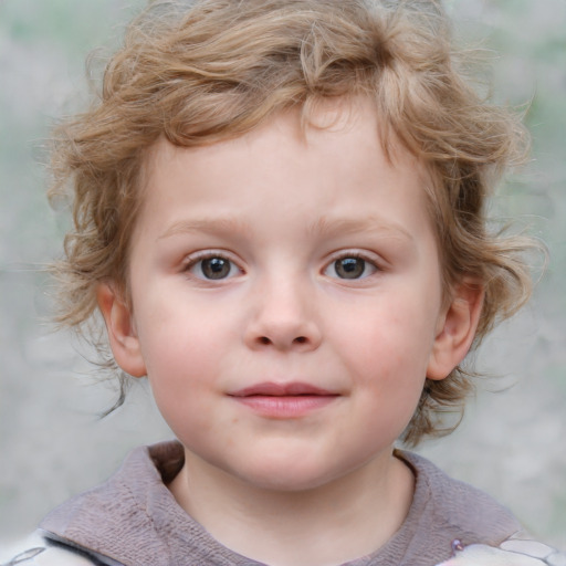 Neutral white child female with medium  brown hair and blue eyes