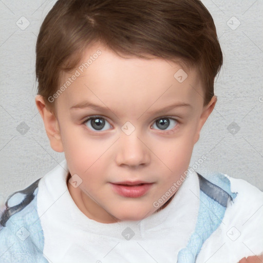 Neutral white child female with short  brown hair and blue eyes