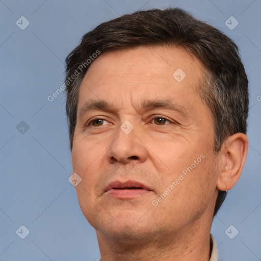 Neutral white adult male with short  brown hair and brown eyes