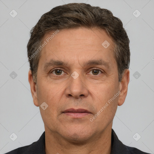 Neutral white adult male with short  brown hair and brown eyes