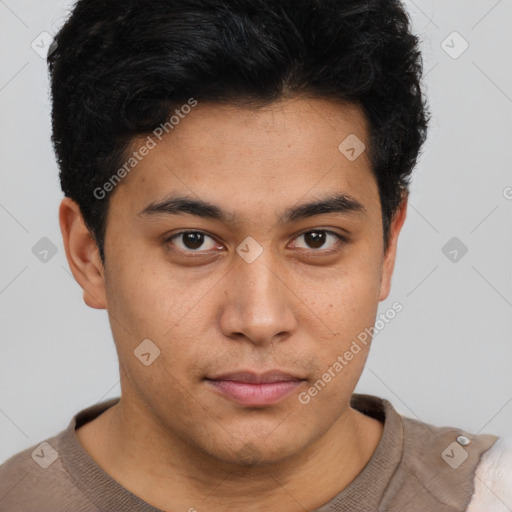 Neutral latino young-adult male with short  brown hair and brown eyes