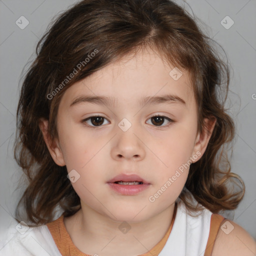 Neutral white child female with medium  brown hair and brown eyes