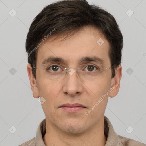 Neutral white adult male with short  brown hair and brown eyes