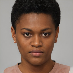 Neutral black young-adult female with short  brown hair and brown eyes