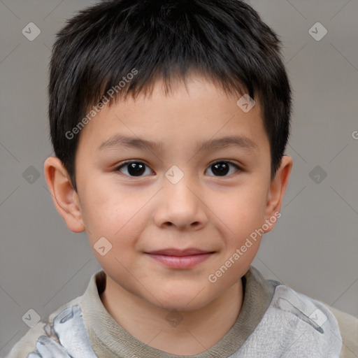 Joyful white child male with short  brown hair and brown eyes