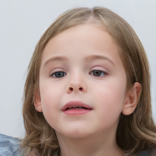 Neutral white child female with medium  brown hair and grey eyes