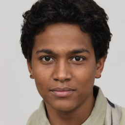 Neutral black young-adult male with short  brown hair and brown eyes