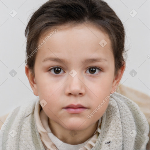 Neutral white child female with short  brown hair and brown eyes