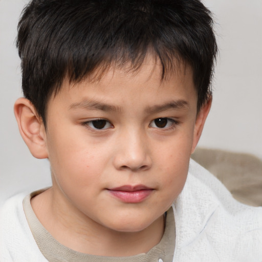 Joyful white child male with short  brown hair and brown eyes