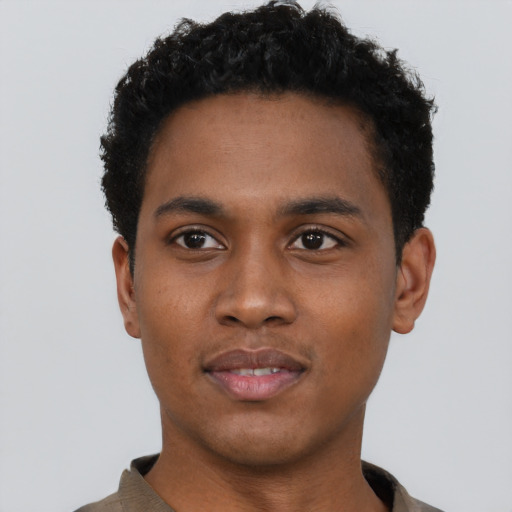 Neutral black young-adult male with short  brown hair and brown eyes