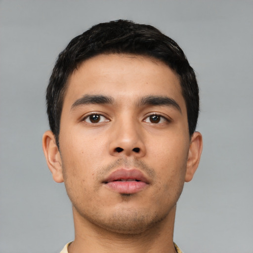 Neutral asian young-adult male with short  brown hair and brown eyes