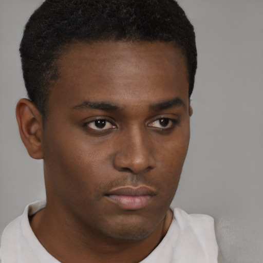 Neutral black young-adult male with short  brown hair and brown eyes