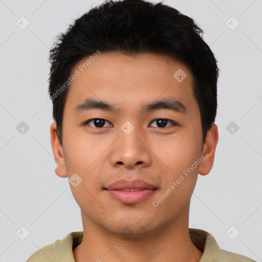 Neutral asian young-adult male with short  black hair and brown eyes