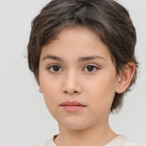 Neutral white child female with medium  brown hair and brown eyes