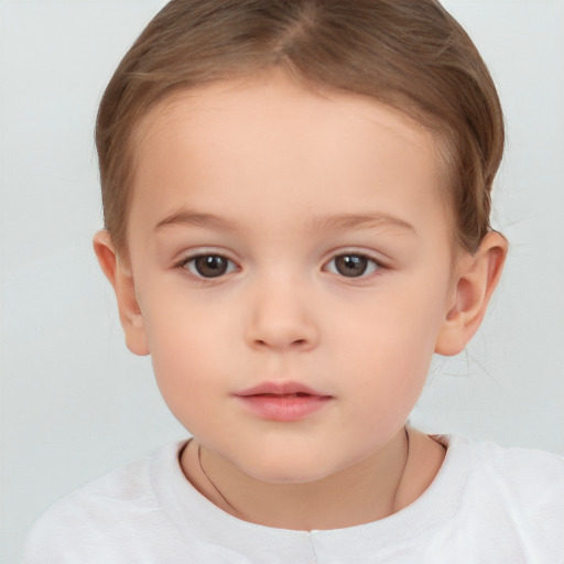 Neutral white child female with short  brown hair and brown eyes